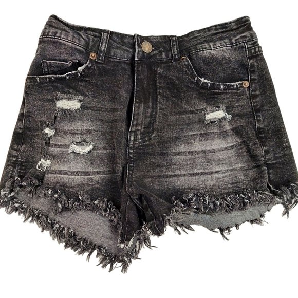 Unbranded Pants - Womens Small Black Denim Distressed Short Shorts Fringed Frayed Hem